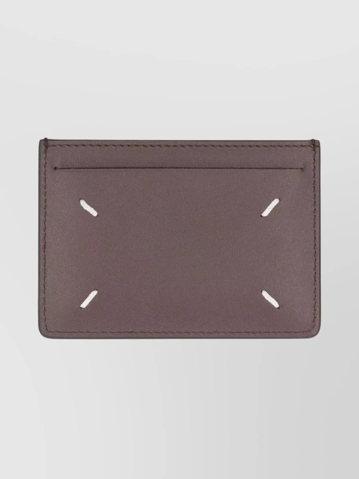 Maison Margiela Leather Card Holder With Four Stitch Detail In Brown