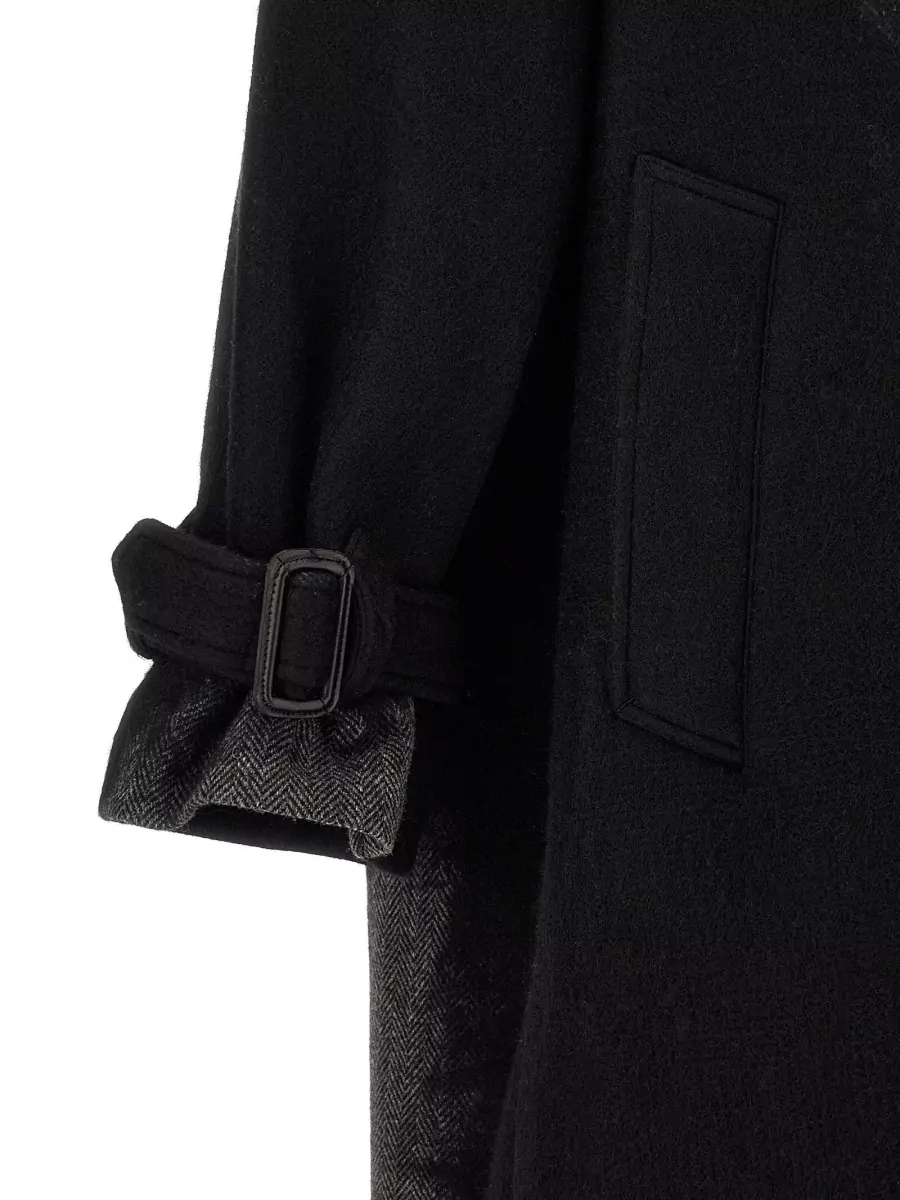 Yohji Yamamoto Wool Shaded Herringbone Double-Breasted Long Coat