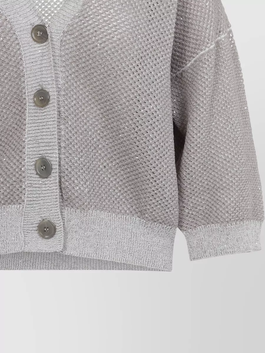 Peserico Cotton V-Neck Ribbed Cardigan