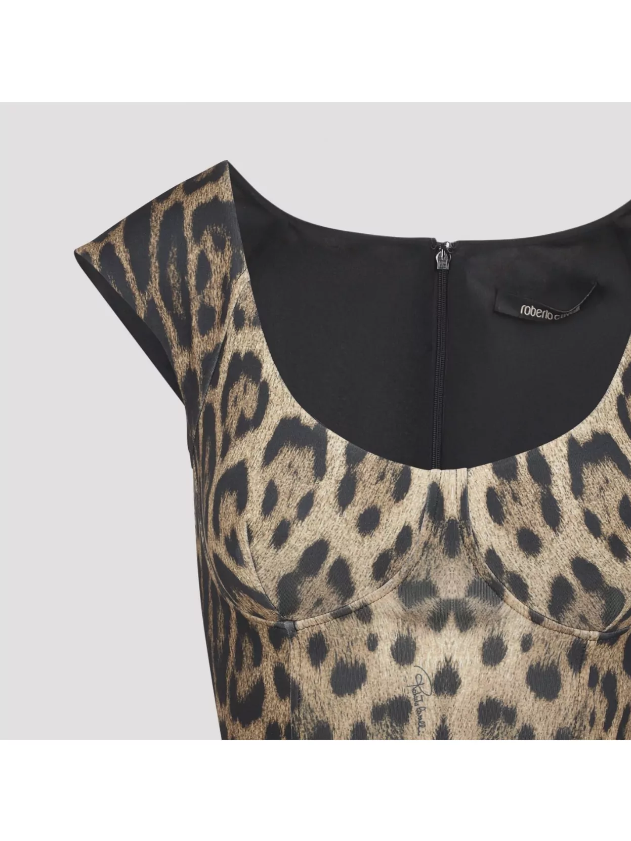 Roberto Cavalli Animal Print Midi Dress With Cap Sleeves In Animal Print