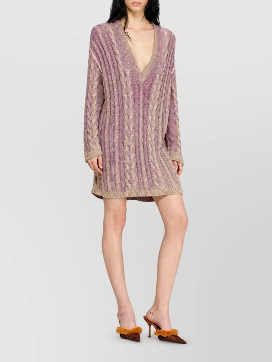 Diesel Ribbed V-Neck Long-Sleeve Knitted Mini Dress