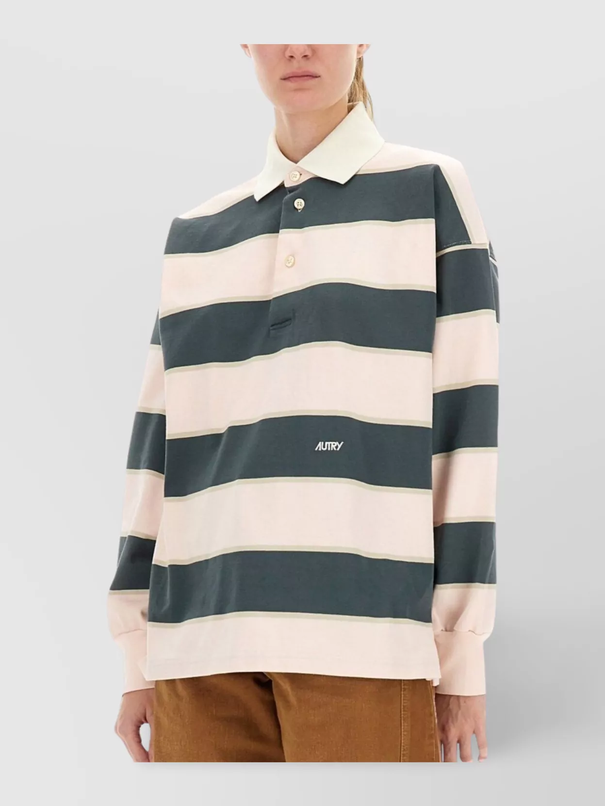 Autry Striped Long Sleeve Top With Ribbed Collar And Cuffs
