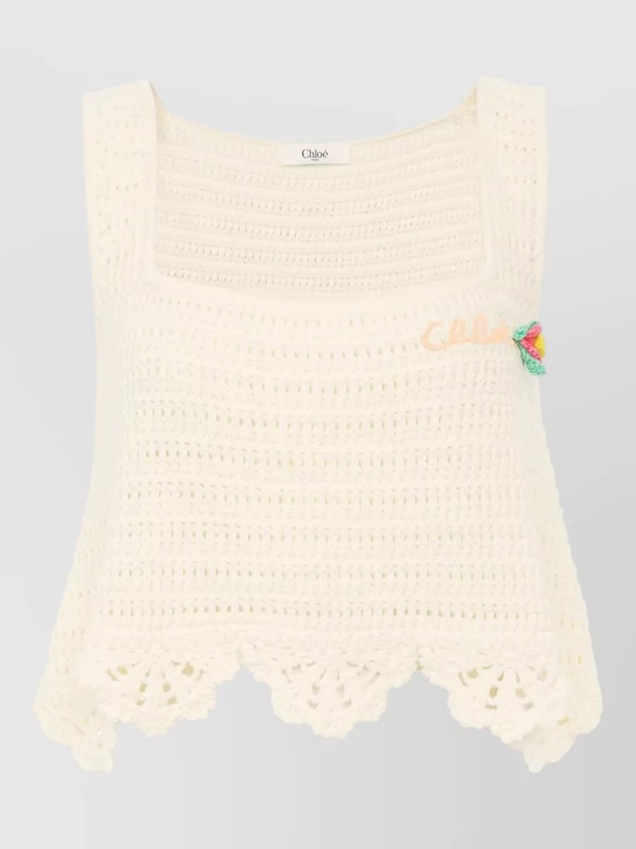 Chloé cotton crochet sleeveless square-neck cropped top