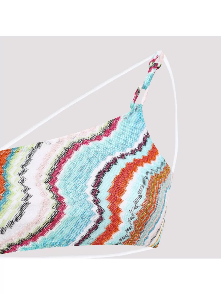 Missoni Multicolor Wave Asymmetric Cutout One-piece Swimsuit In Blue