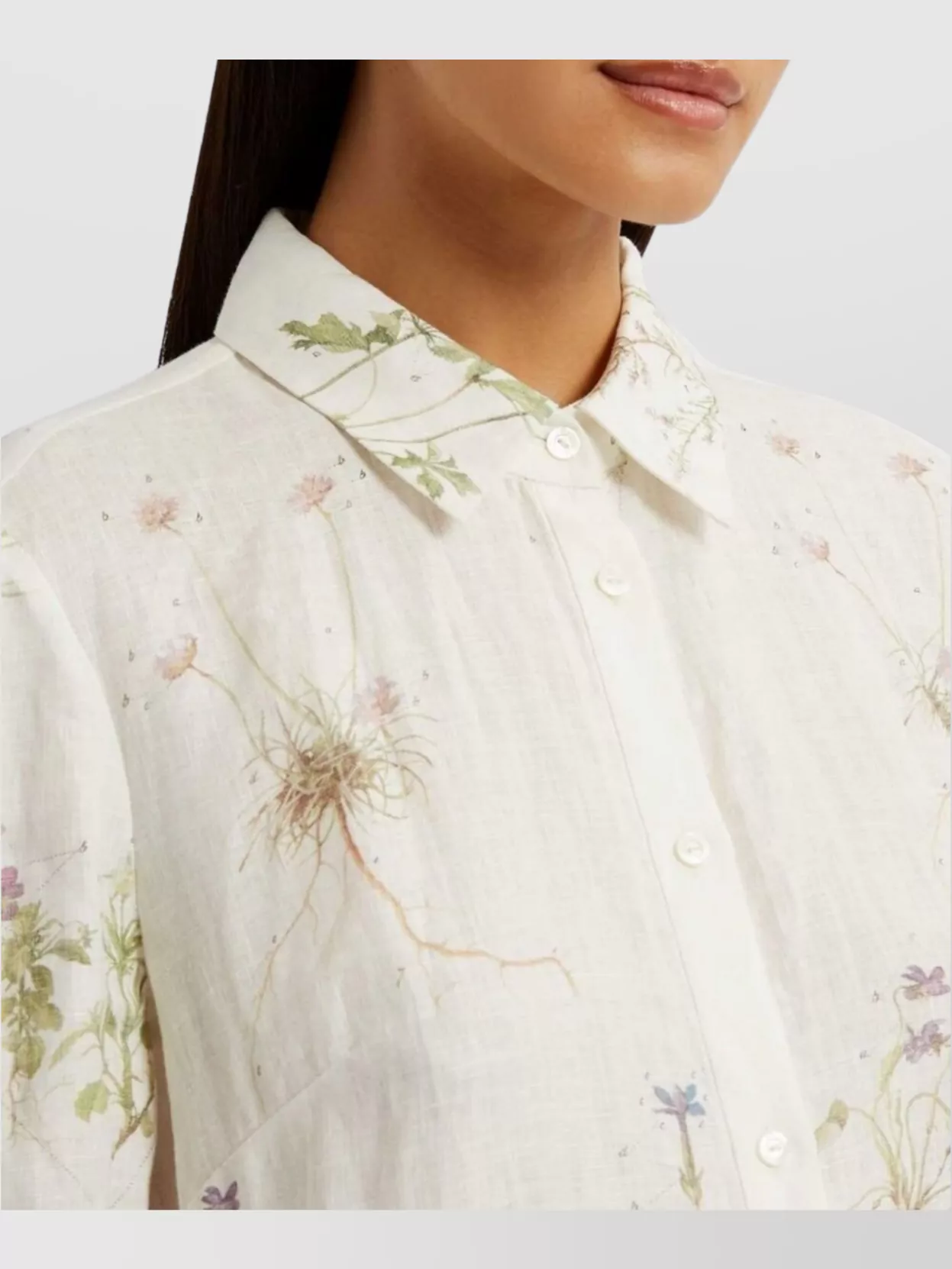 ERDEM FLORAL PRINT LINEN DRESS WITH TIERED SKIRT 