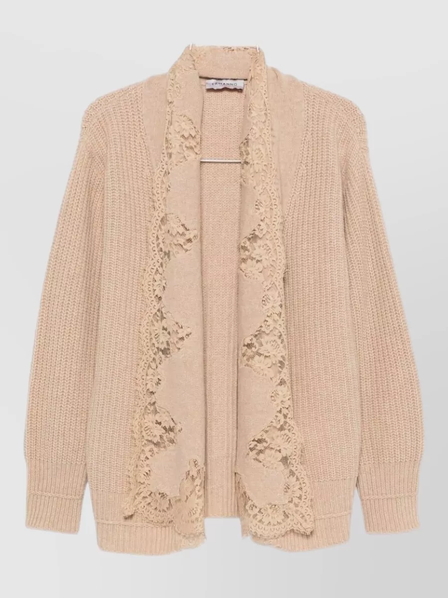 Ermanno Firenze ribbed lace trim cardigan