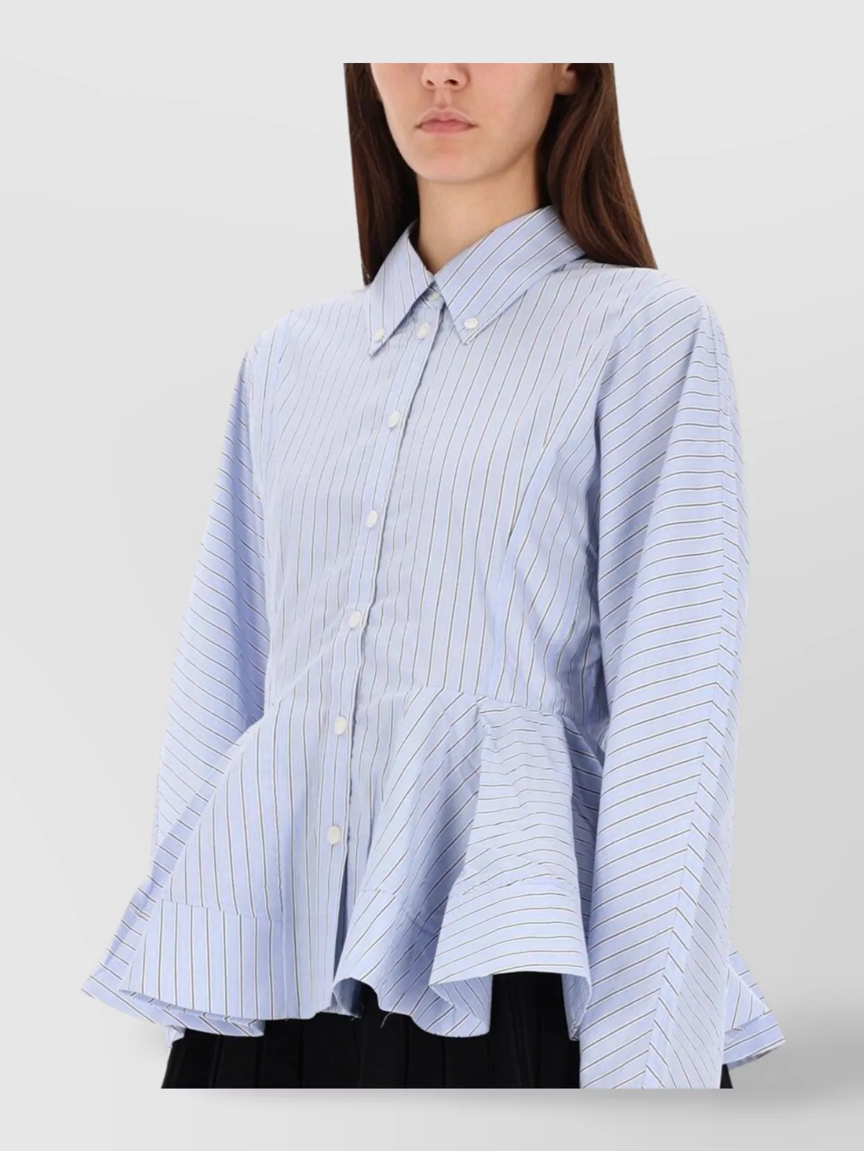 Ganni Striped Peplum Top Long Sleeves
