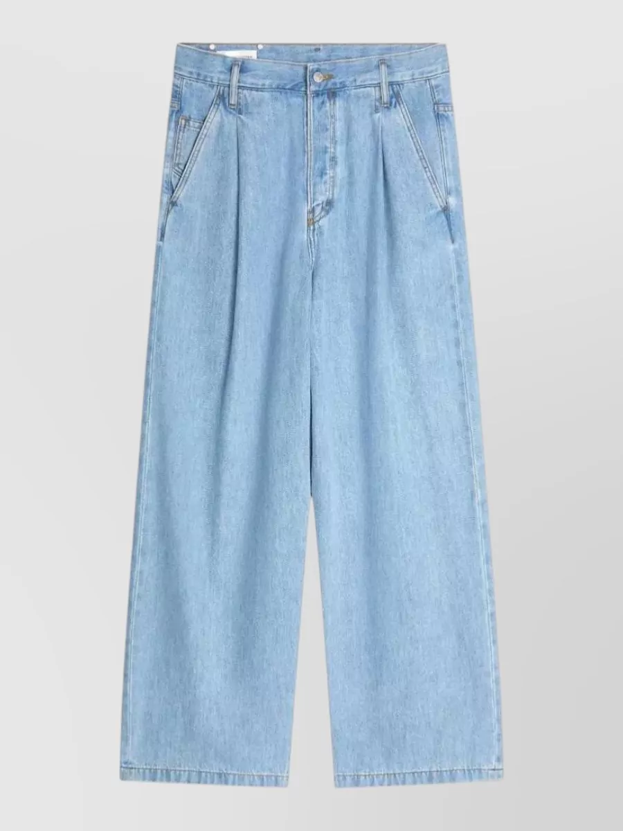 Dries Van Noten denim pleated wide-leg trousers