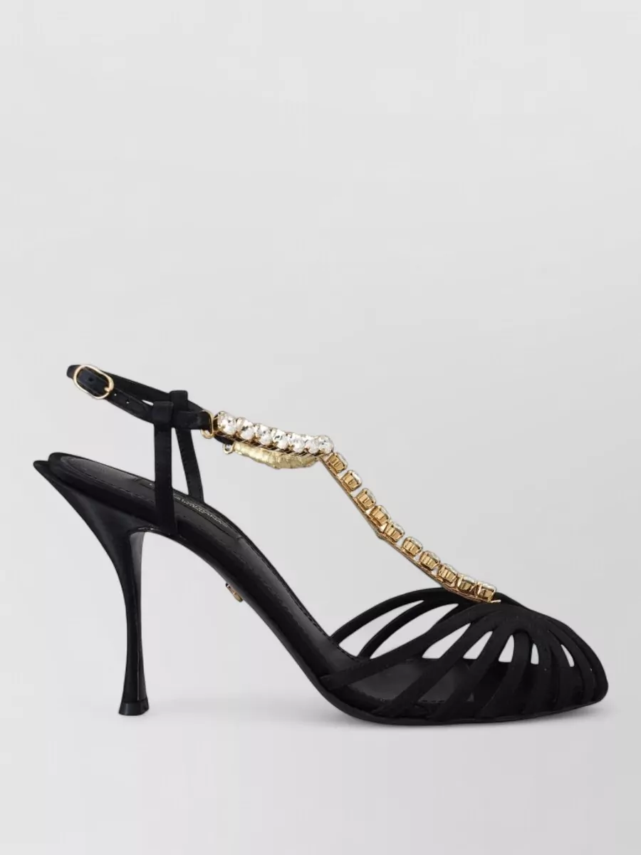 Dolce&Gabbana Silk Crystal-Embellished T-Strap Sandals