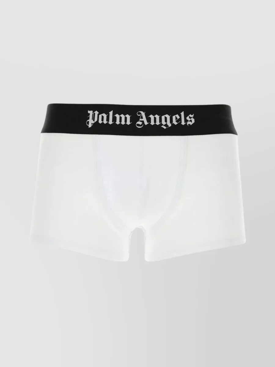 Shop Palm Angels Elastic Waistband Boxer Set In White