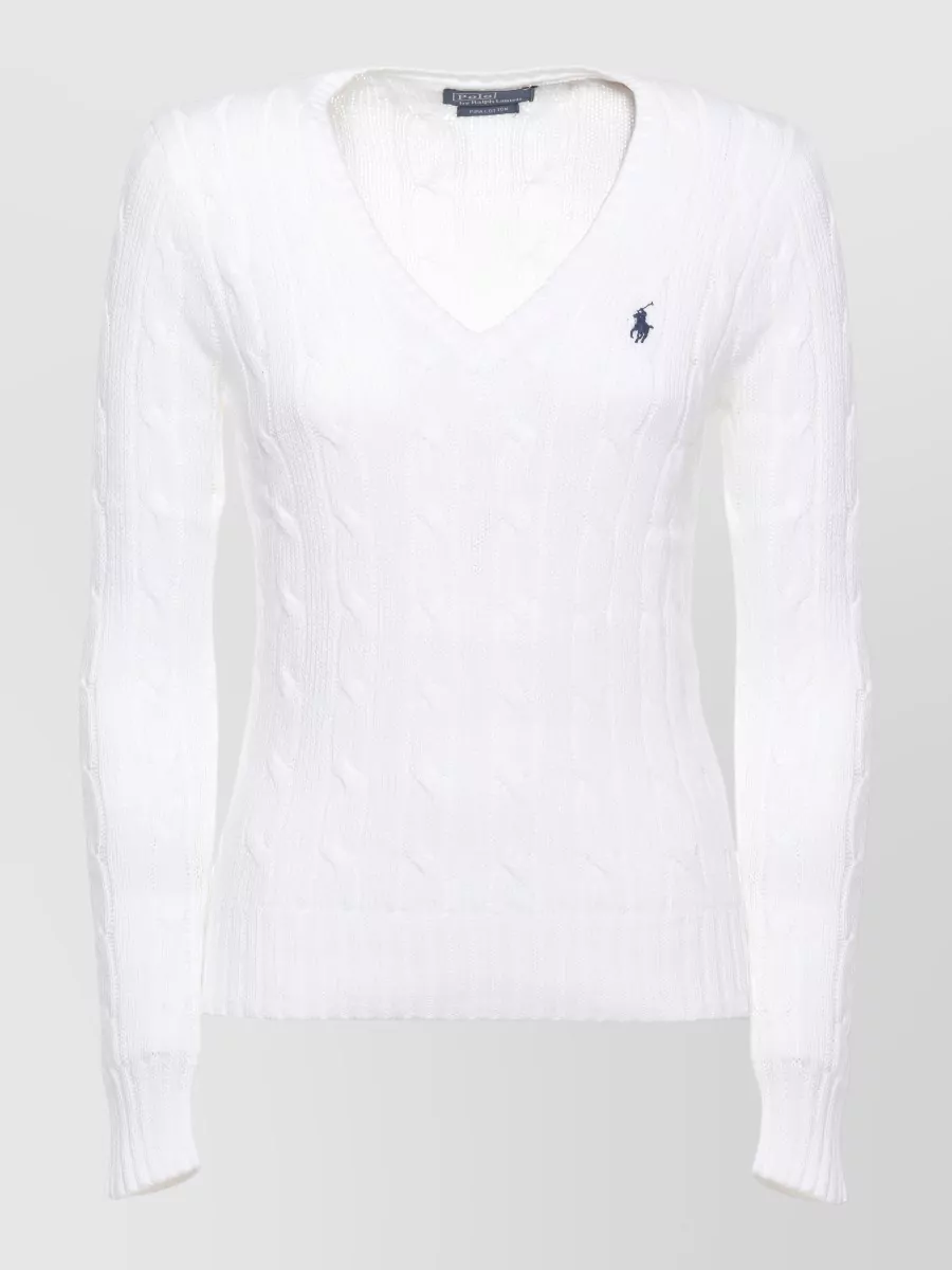 Ralph Lauren Cable-Knit Cotton V-Neck Sweater