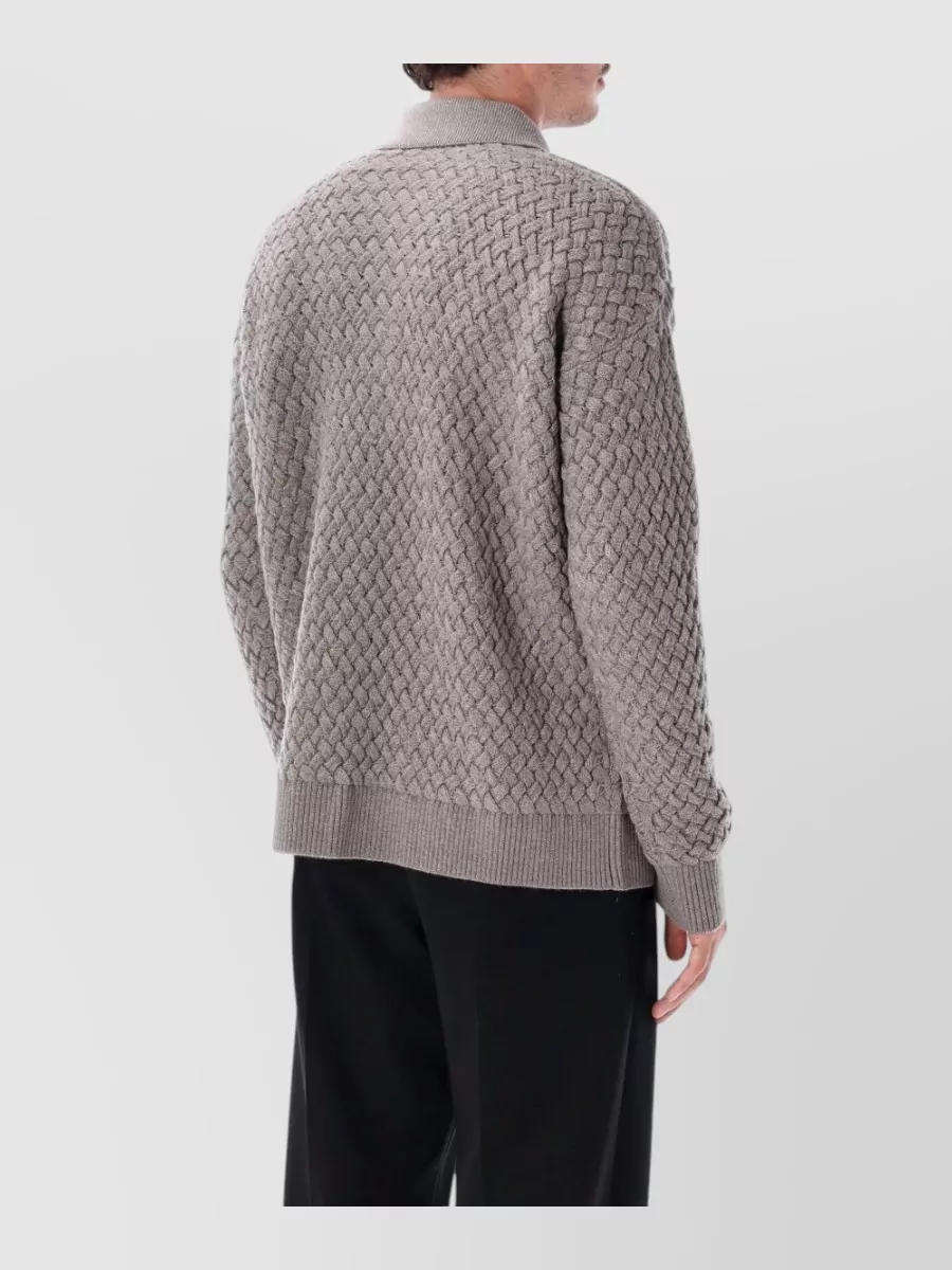 Bottega Veneta Wool Intrecciato Knit Long-Sleeve Polo Shirt