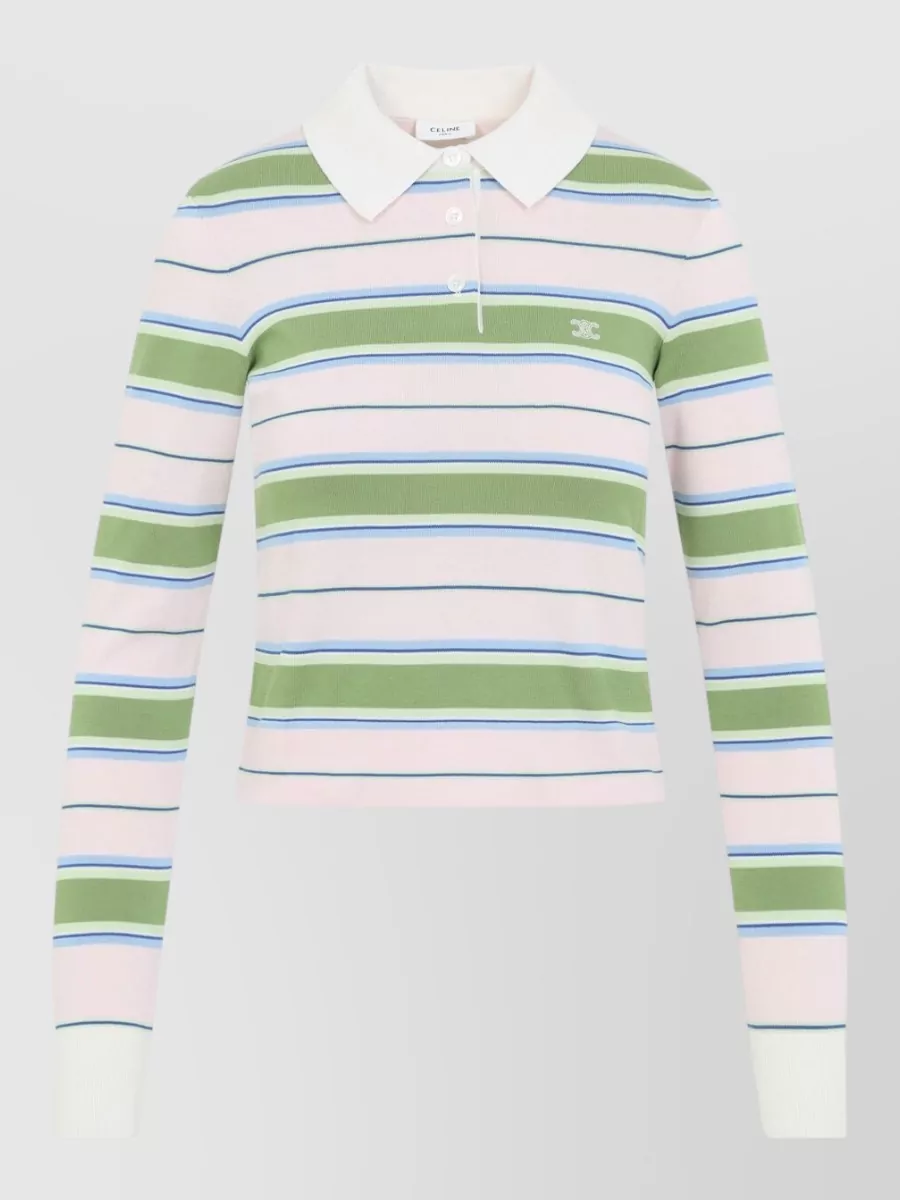 Celine striped cropped cotton polo sweater