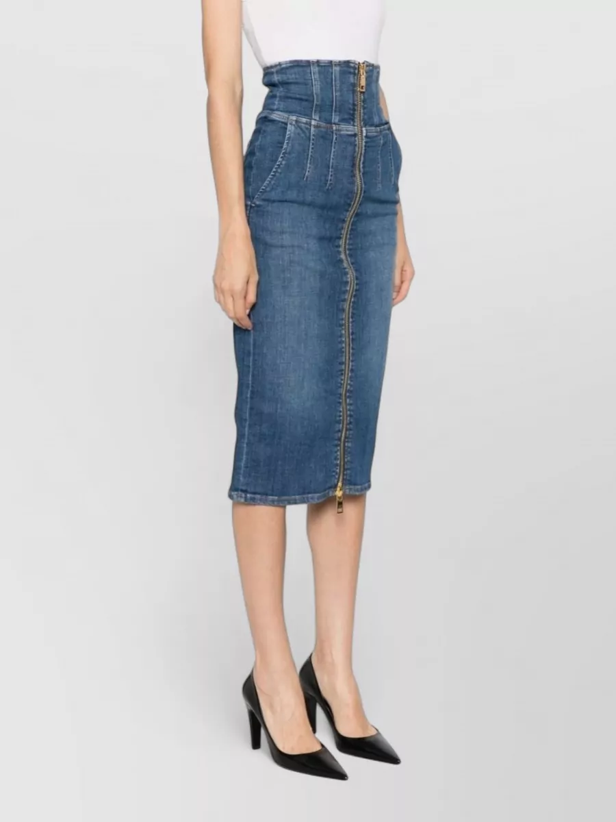 Elisabetta Franchi Denim High-Rise Midi Pencil Skirt