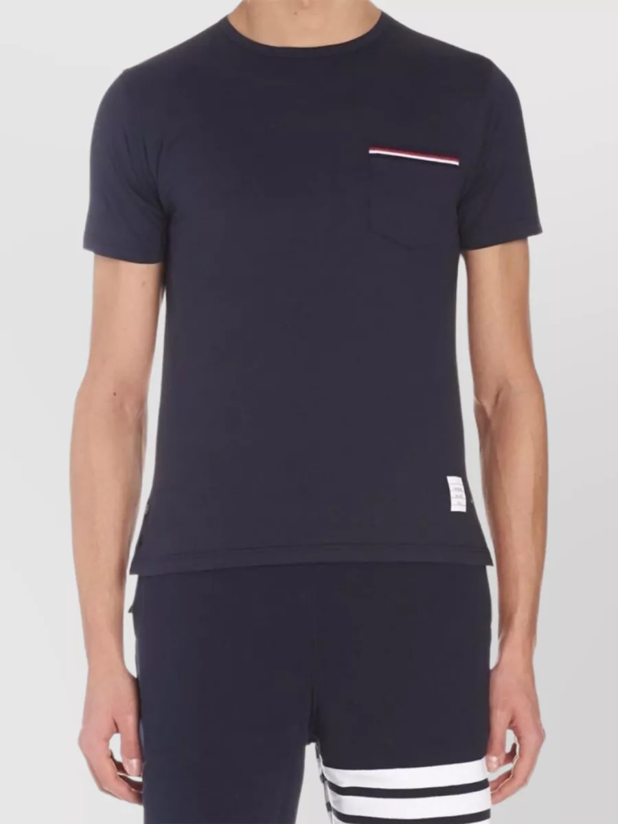 Shop Thom Browne Cotton Pocket T-shirt With Crew Neck In Blue