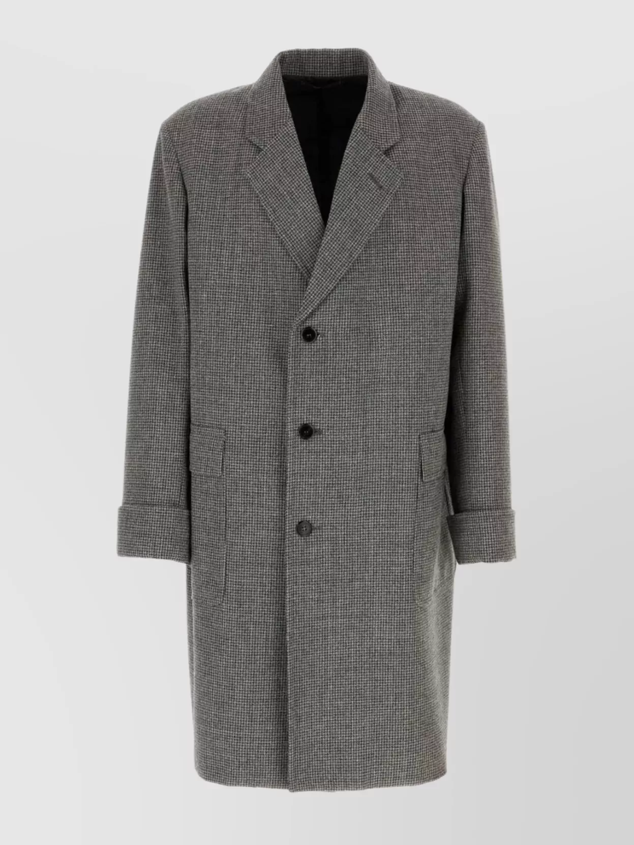 Prada Embroidered Wool Blend Coat With Notch Lapel