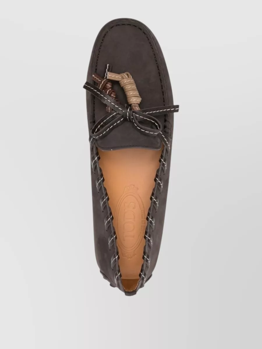 Tod's Leather Gommino Loafers Flat Sole Bow