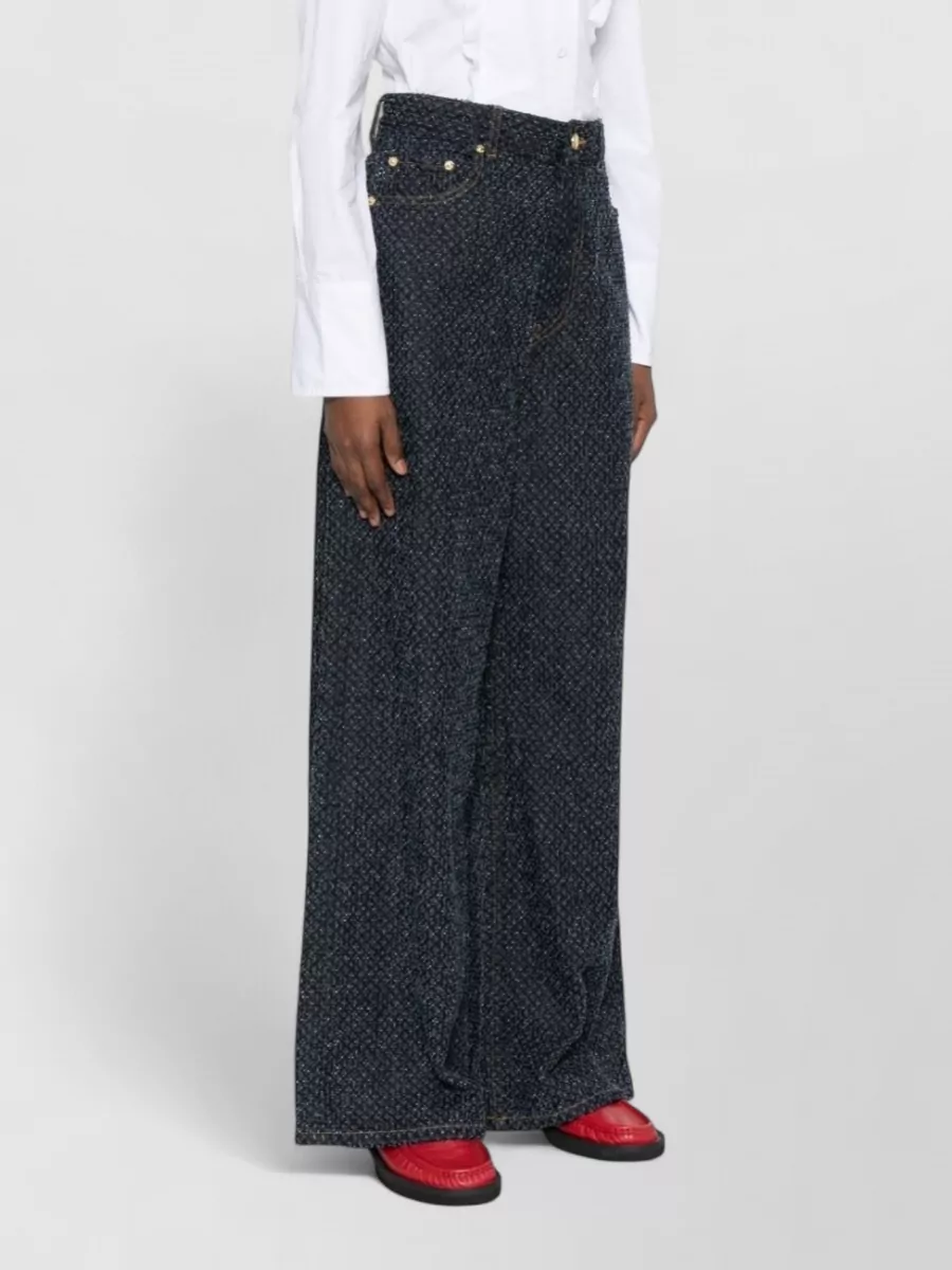 Ganni High Waist Denim Trousers Wide Leg In Gray