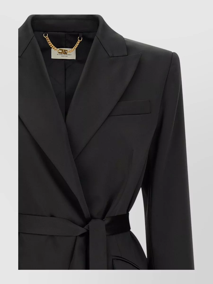 Elisabetta Franchi Stretch Satin Double-Breasted Belted Blazer