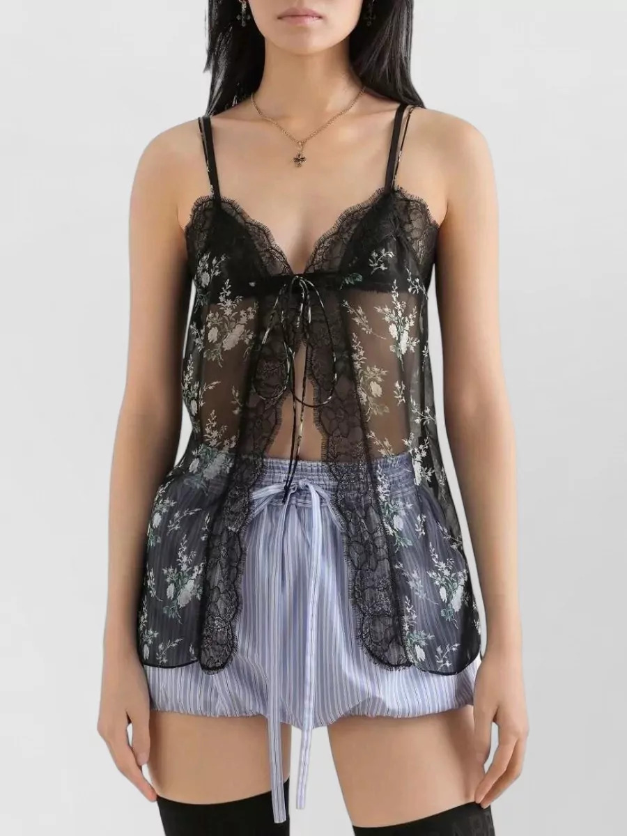 Dolce&Gabbana Silk Floral-Print Lace-Trim Knotted Camisole