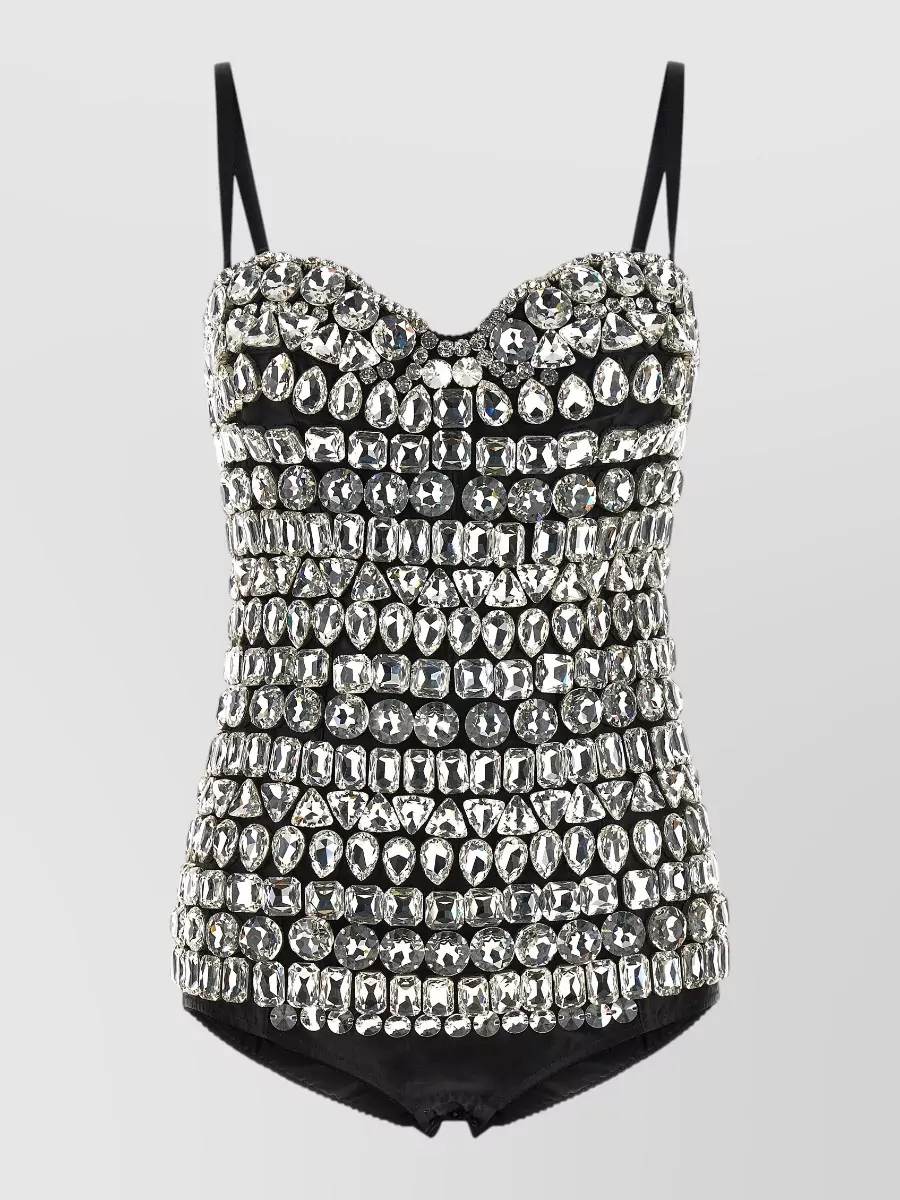 Dolce&Gabbana Crystal-Embellished Sweetheart-Neck Sleeveless Bodysuit