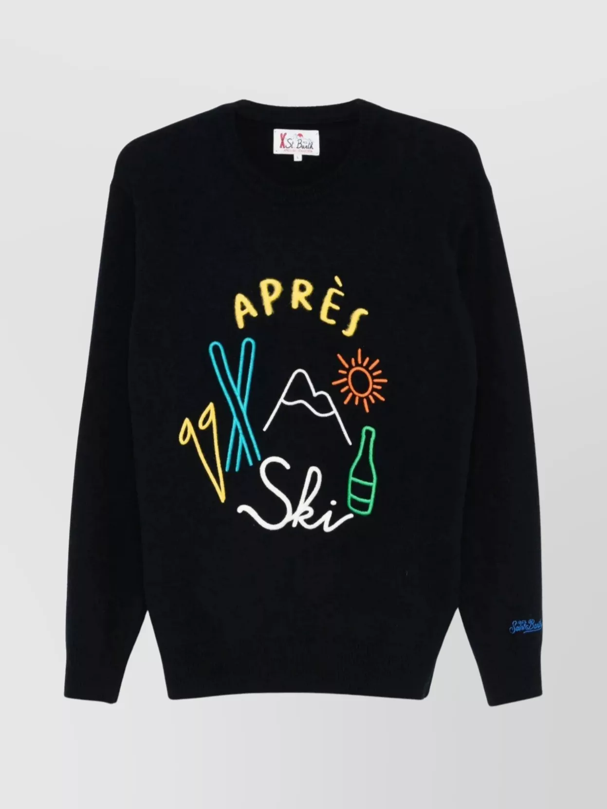 Mc2 Saint Barth Crew Neck Graphic Design Sweaters In Black