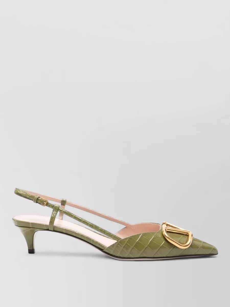 Valentino Garavani Leather Crocodile-Effect Slingback Pumps