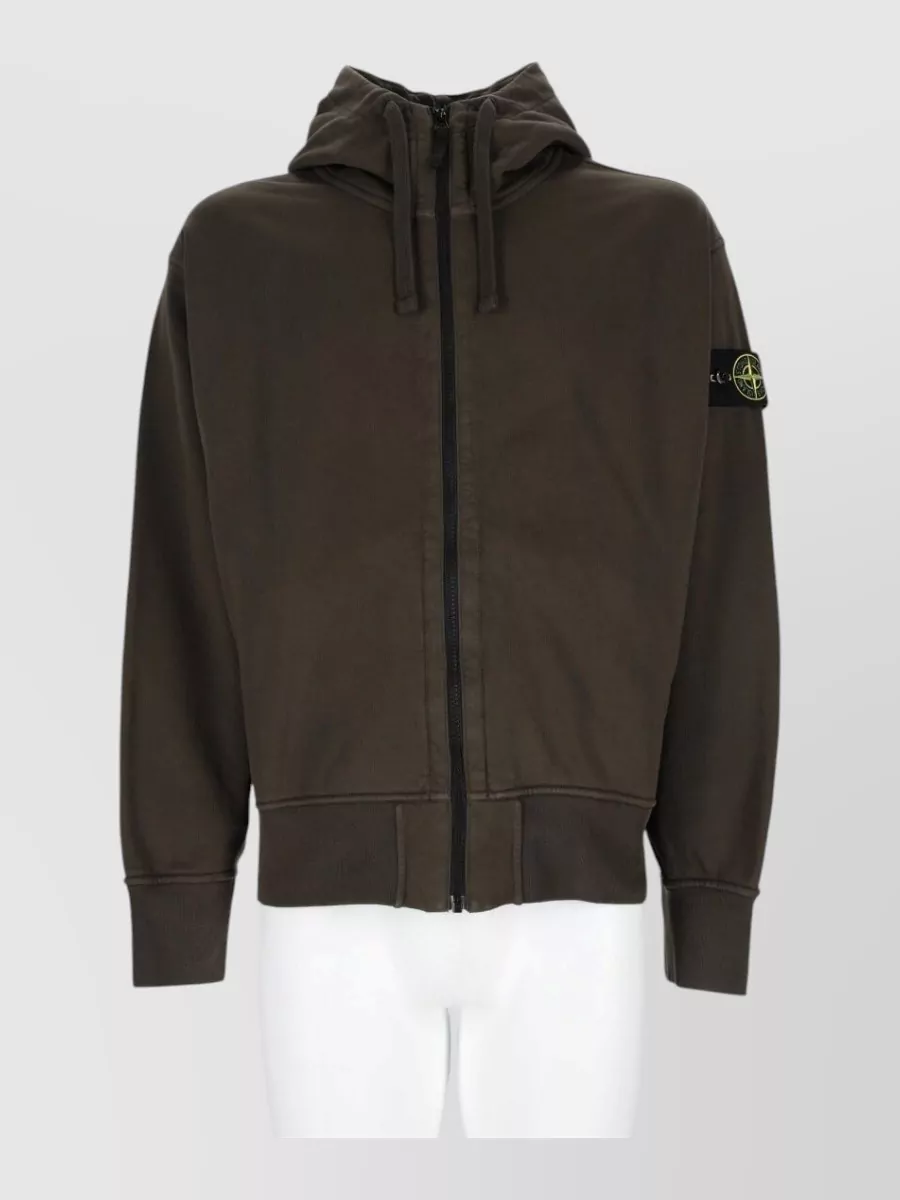 Stone Island oversized cotton zip-up hooded jacket