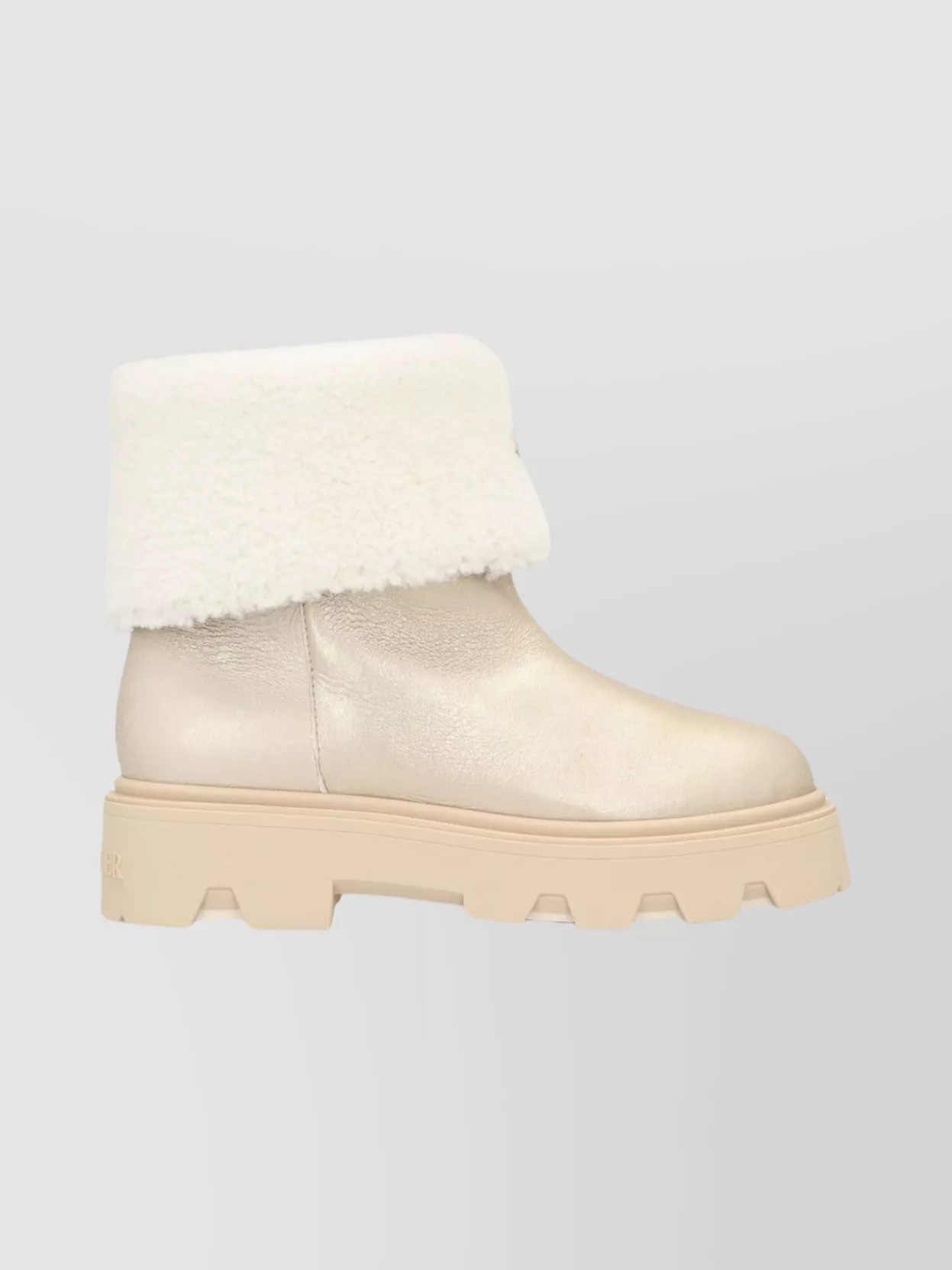 Moncler Aurea Shearling Boots Chunky Sole In Neutral