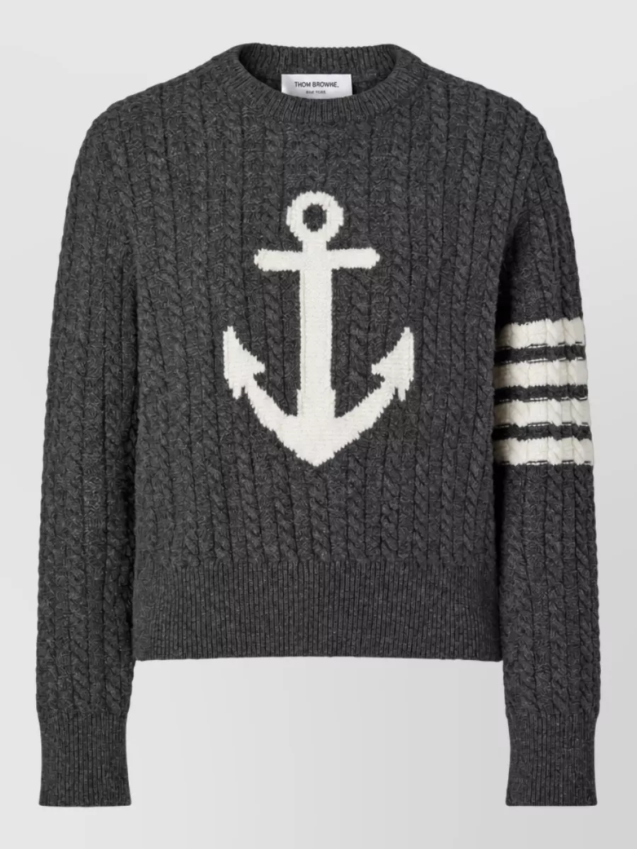 Thom Browne Cable-Knit Intarsia Crew-Neck Wool Jumper