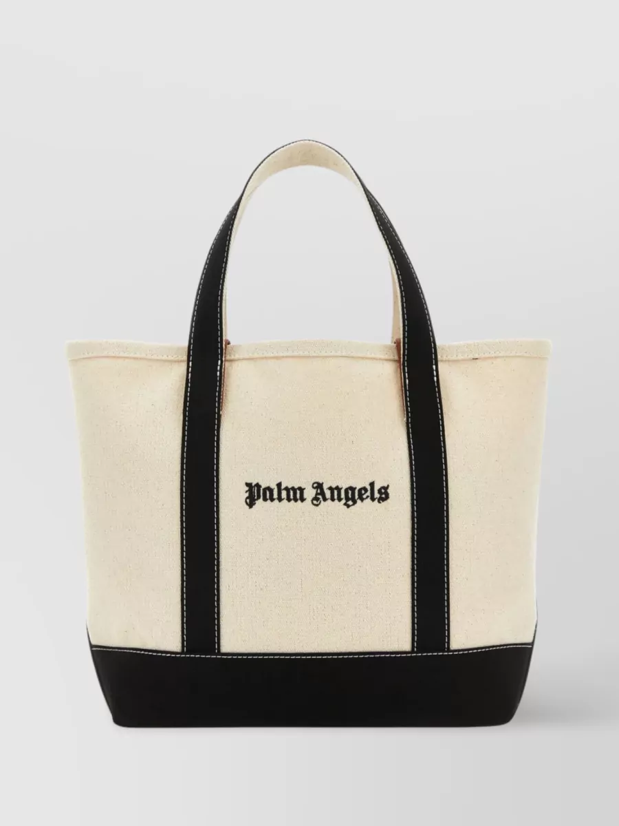 Shop Palm Angels Multiple Handle Canvas Tote In Cream