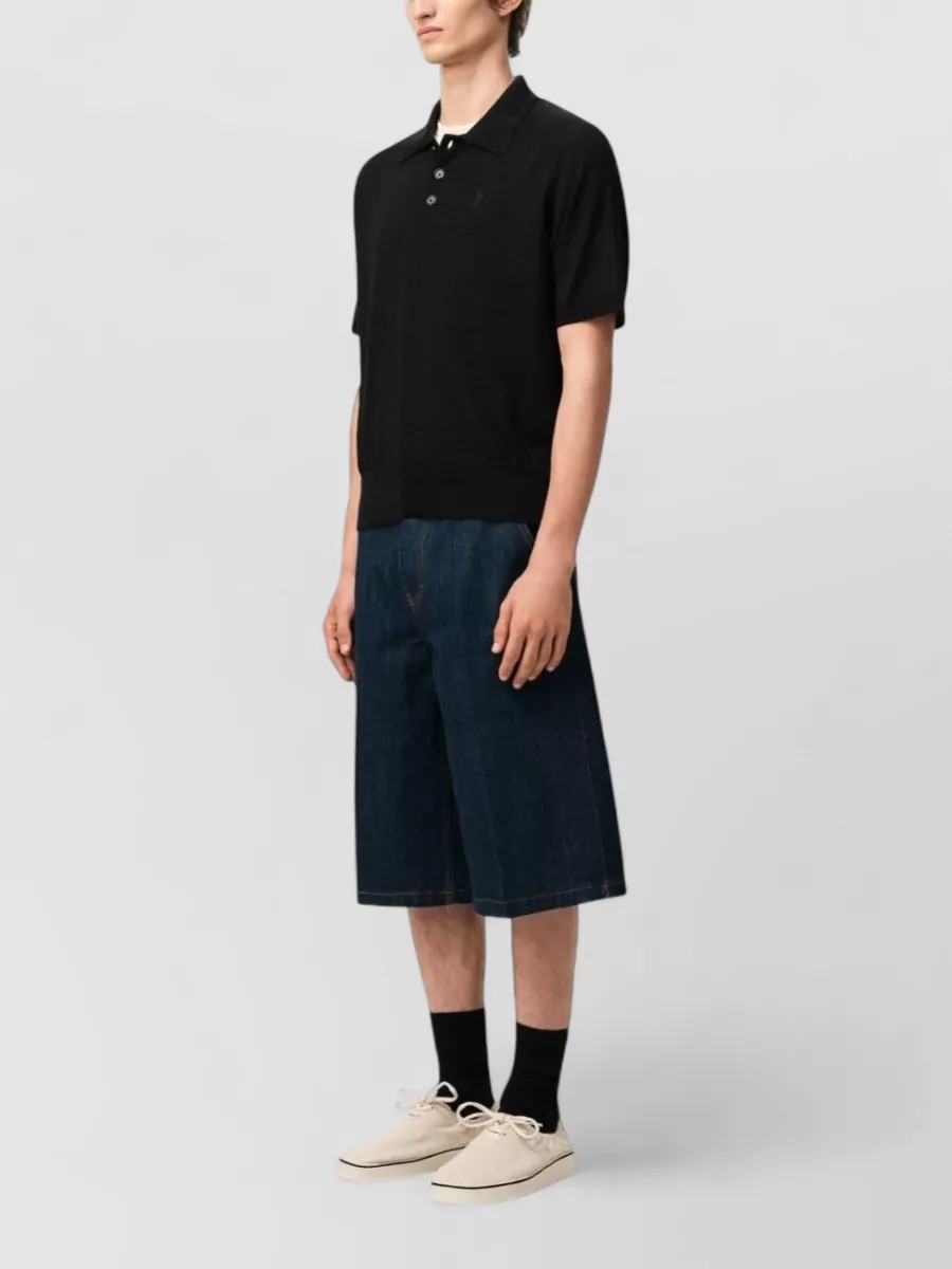 Ami Paris Shirt Polo Collar Short Sleeves Ribbed Hem