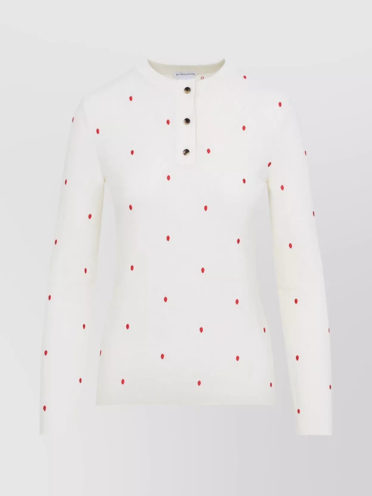 Bottega Veneta Polka Dot Crew Neck Top With Red Embellishment