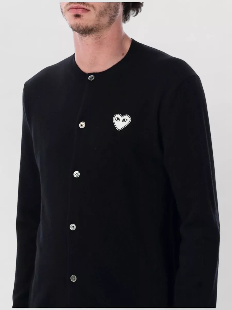 Comme Des Garçons Play Wool Ribbed Crew Neck Cardigan