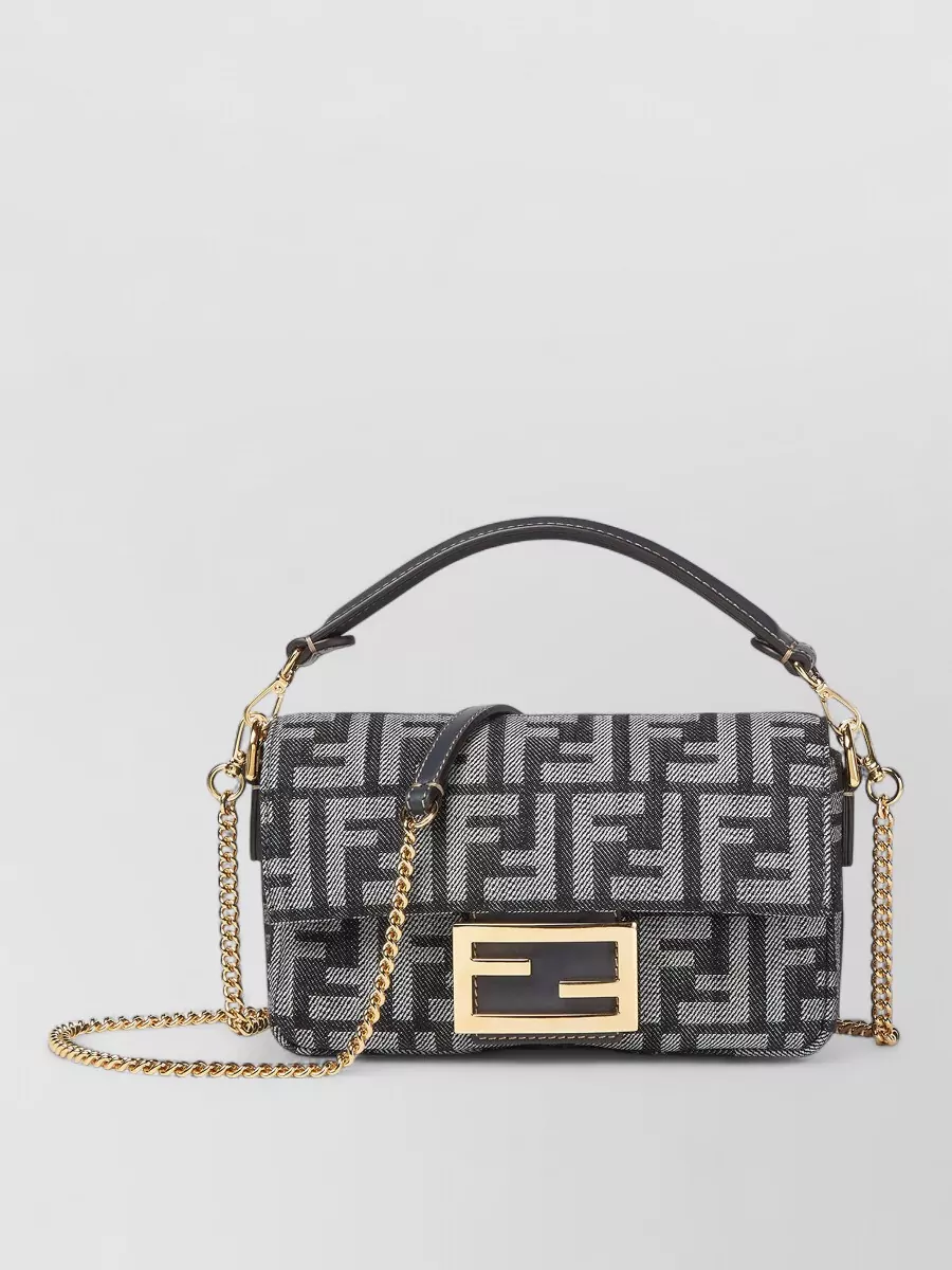 Fendi Baguette Pouch Denim Effect Ff Jacquard