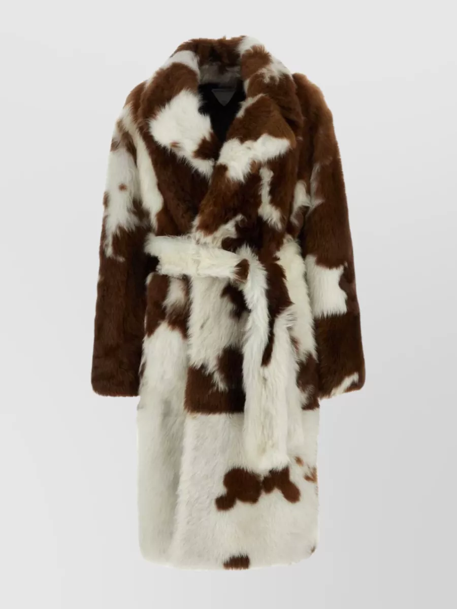 Shop Bottega Veneta Shearling Coat With Belted Waist And Animal Print In Brown
