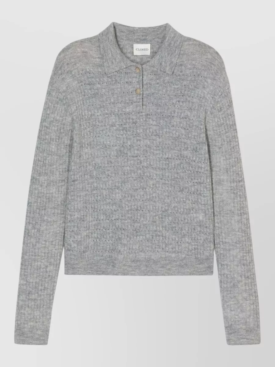 Closed ribbed knit polo jumper