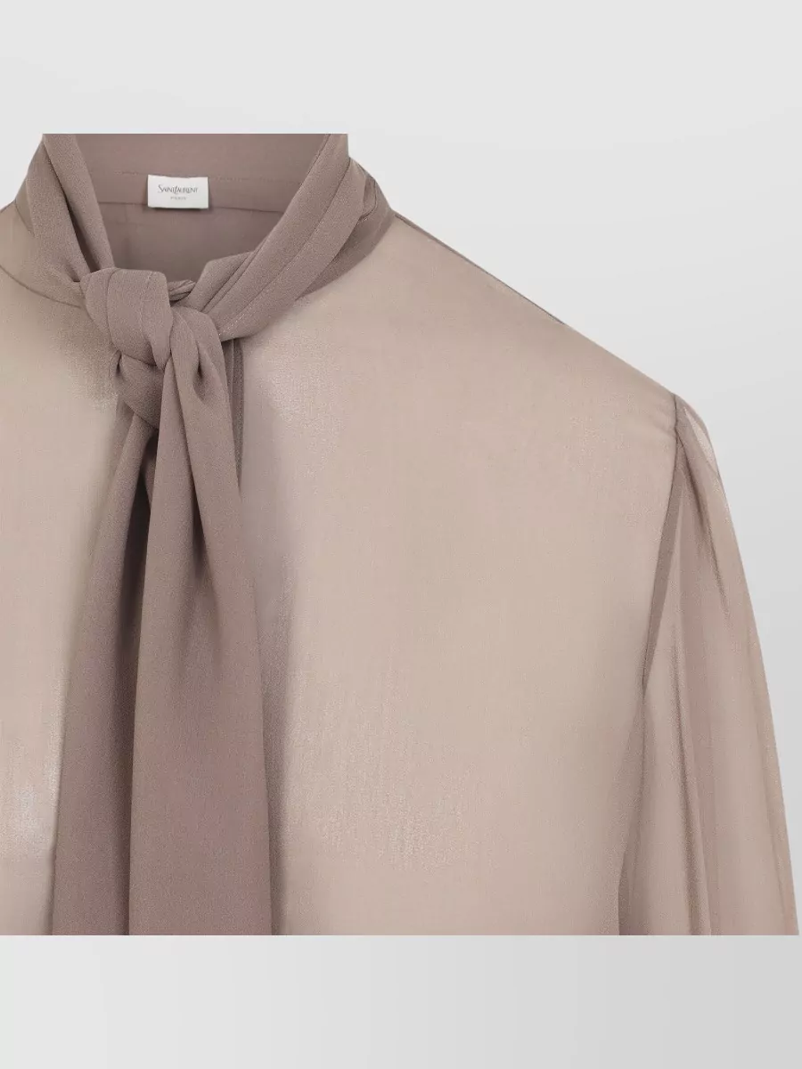 Saint Laurent Silk Semi-Sheer Long-Sleeve Tie-Neck Blouse