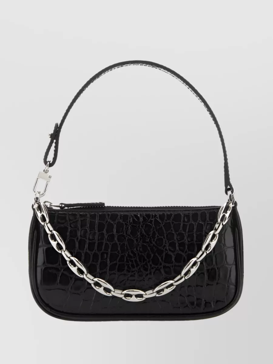 Shop By Far Embossed Chain-link Shoulder Bag In Black