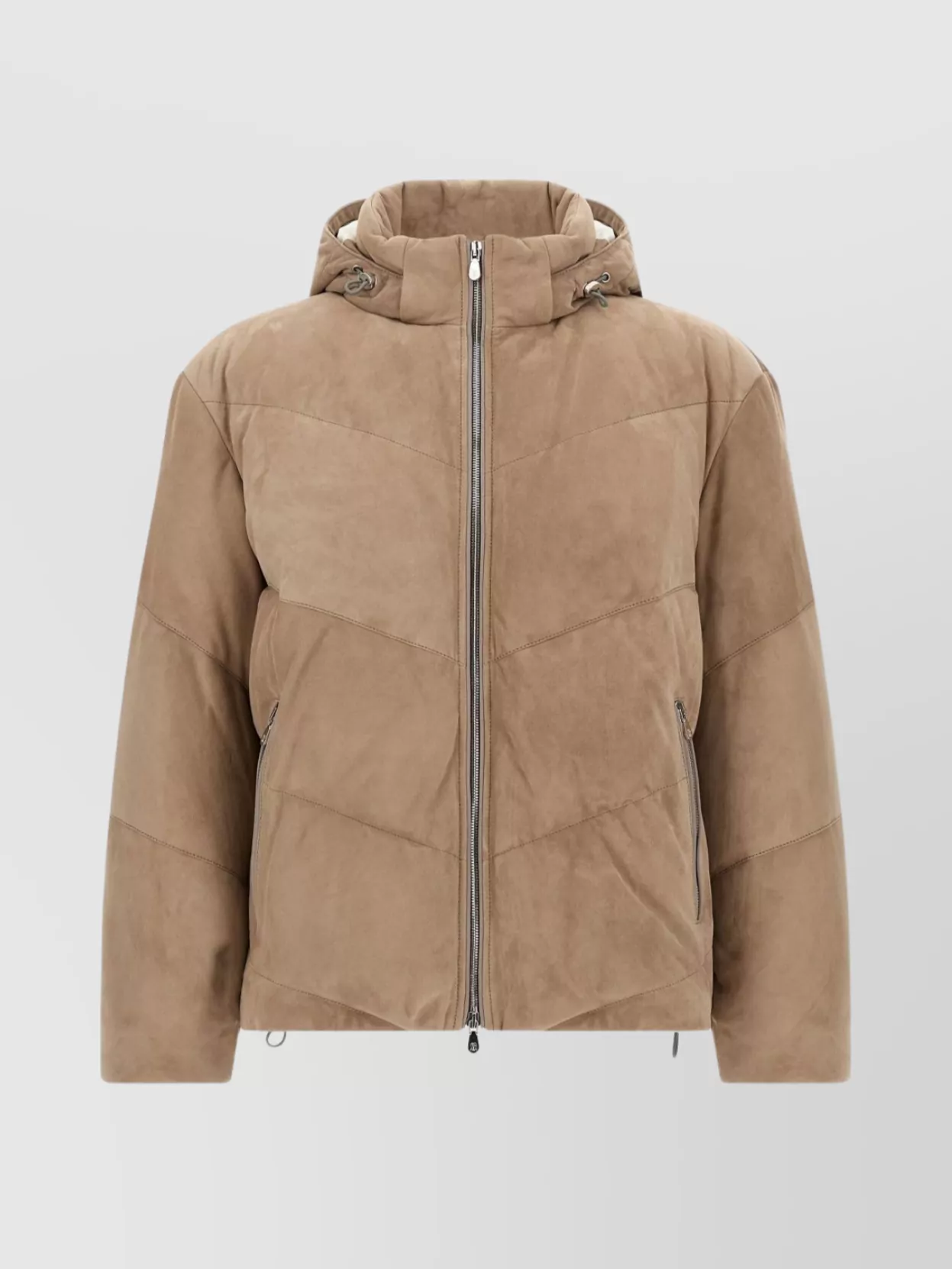 Brunello Cucinelli Suede Down Jacket Puffer Jackets Beige In Brown