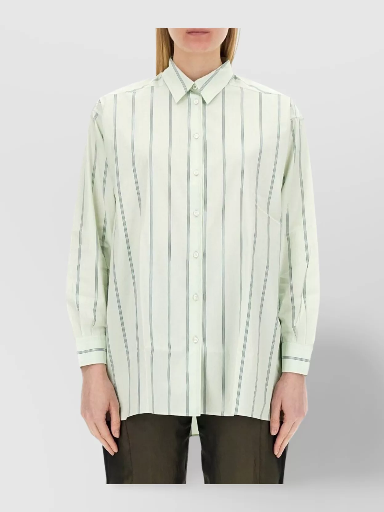 Shop Aspesi Collared Striped Shirt Cuffed Sleeves