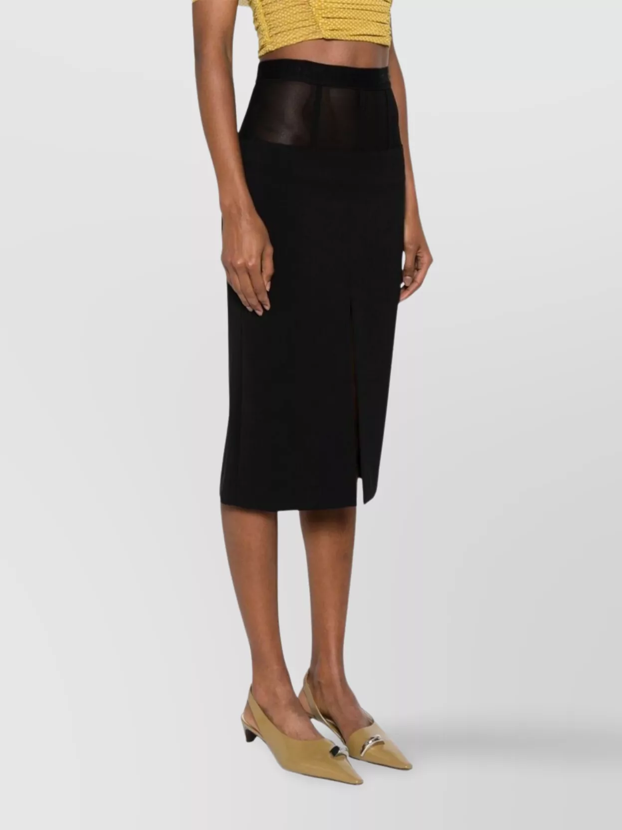 Elisabetta Franchi Midi Skirt In Black With Semi-sheer Panels