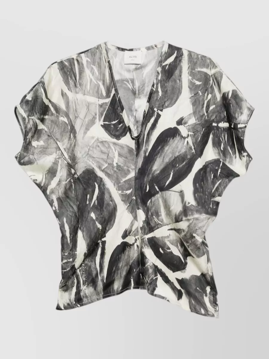 Alysi printed silk v-neck short-sleeve blouse