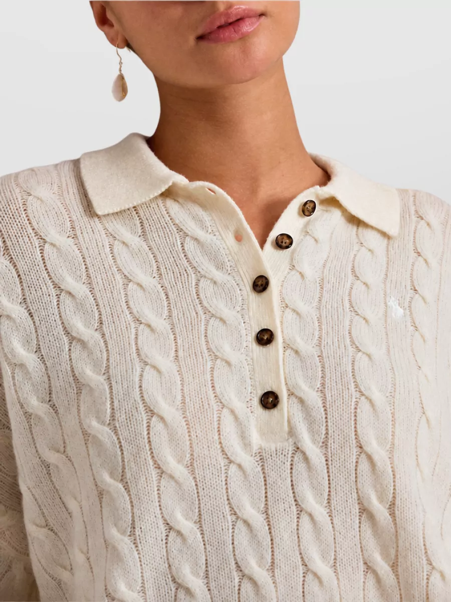 Polo Ralph Lauren Cable-Knit Cashmere Wool Polo Sweater