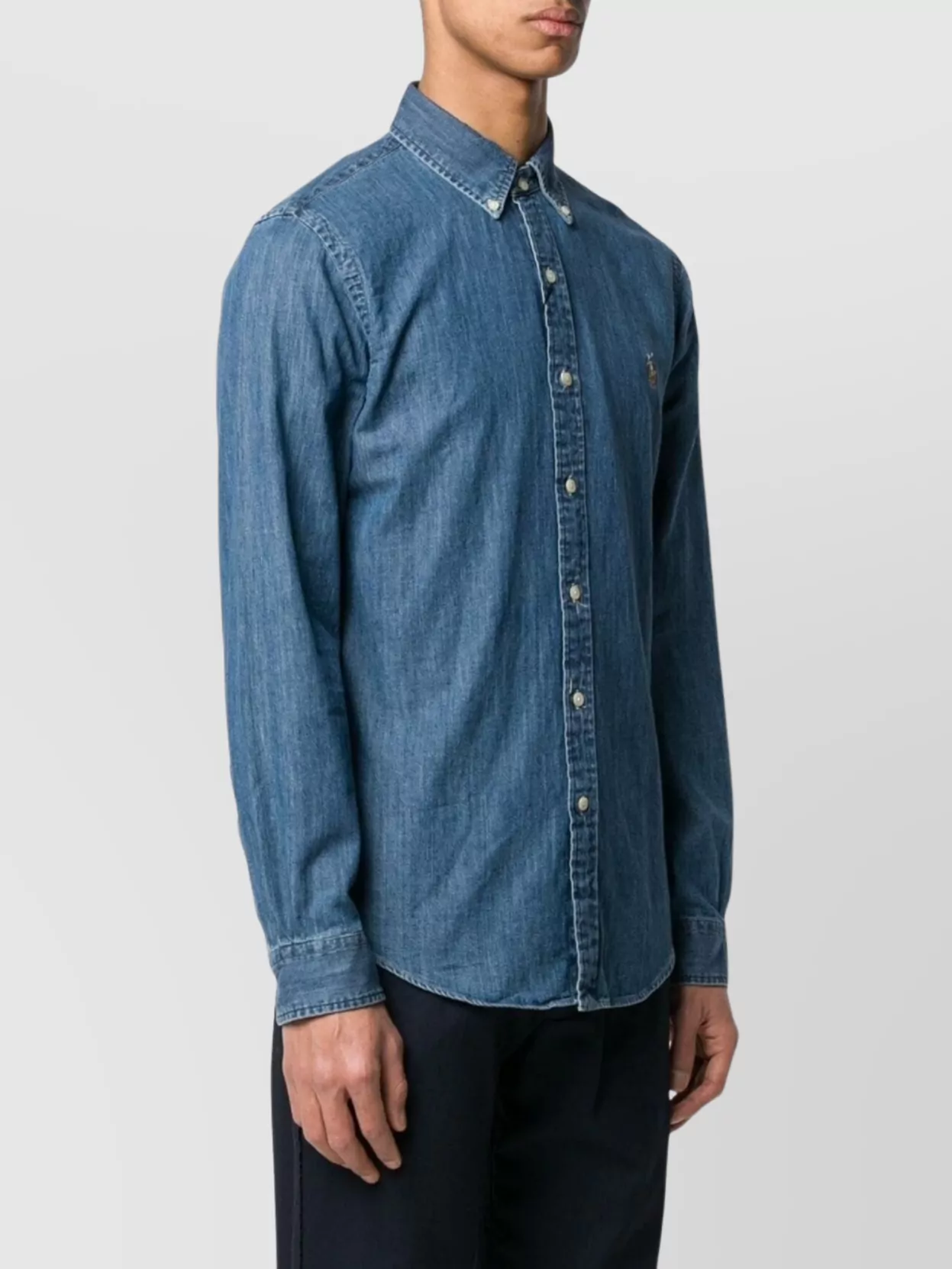 Ralph Lauren Button-Down Collar Denim Shirt With Curved Hem