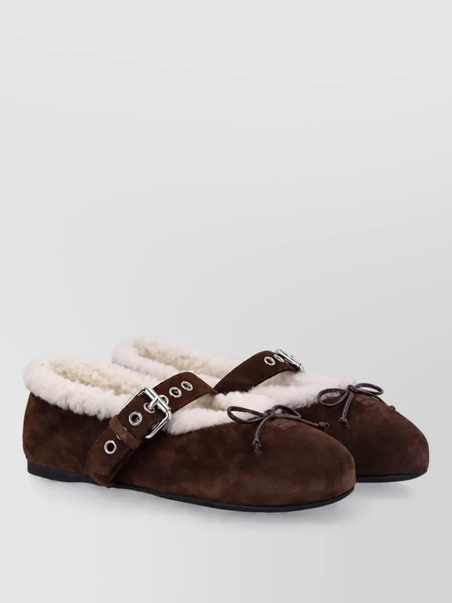 Miu Miu leather shearling ballerina flats
