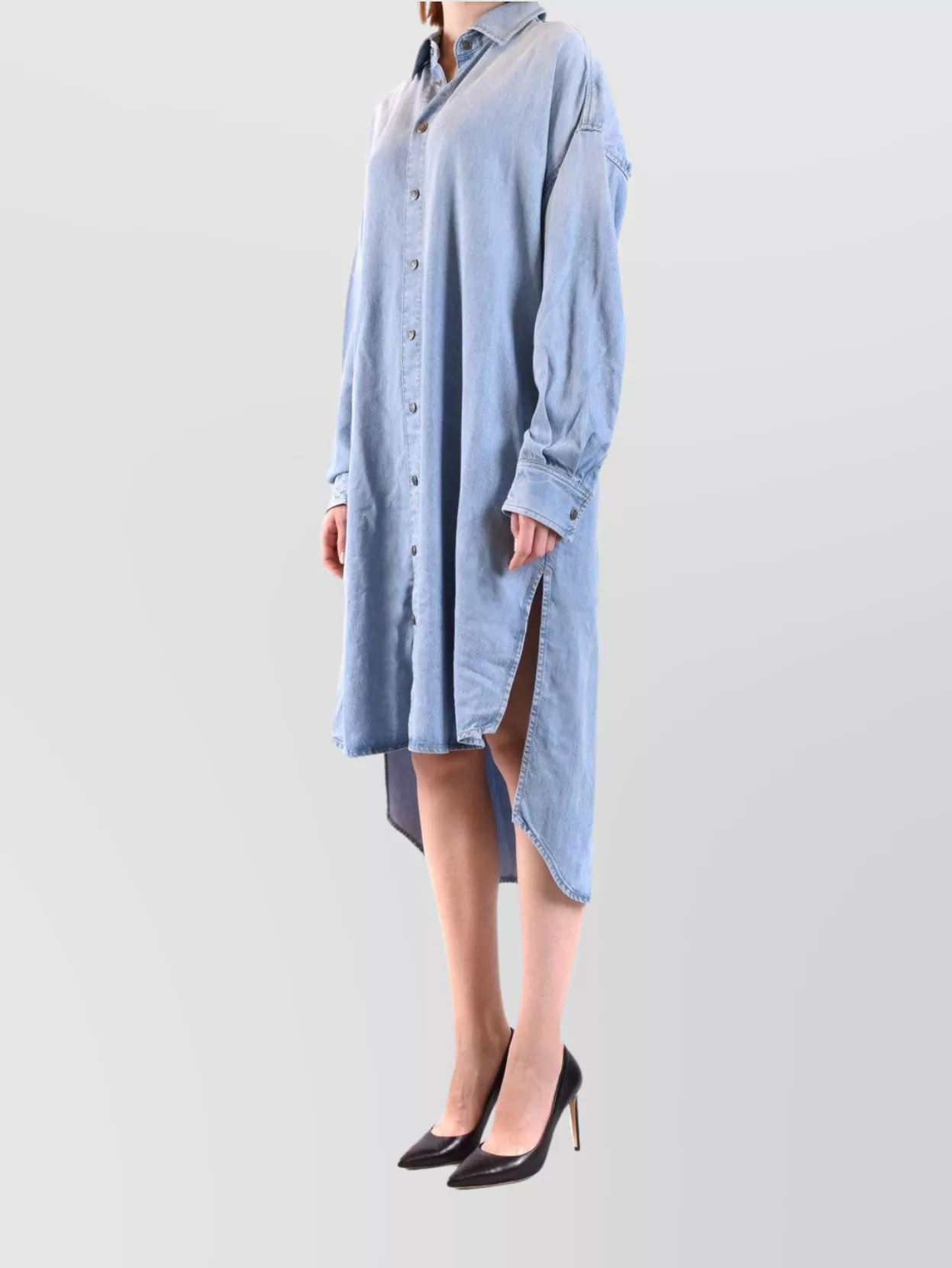 Diesel Long Sleeve High-Low Hem Frayed Detailing Dress