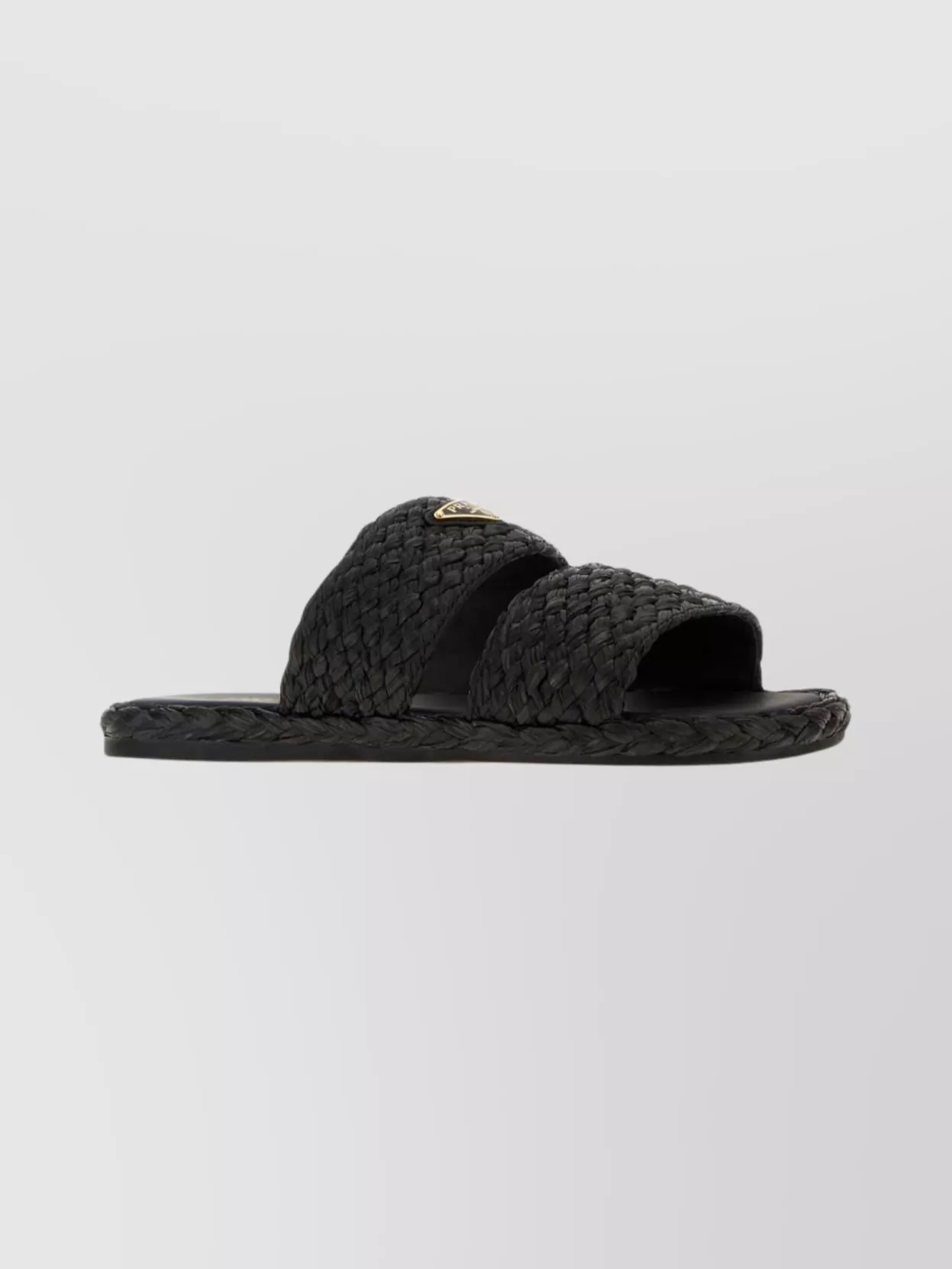 Prada Braided Strap Flat Sole Open Toe Slippers In Black