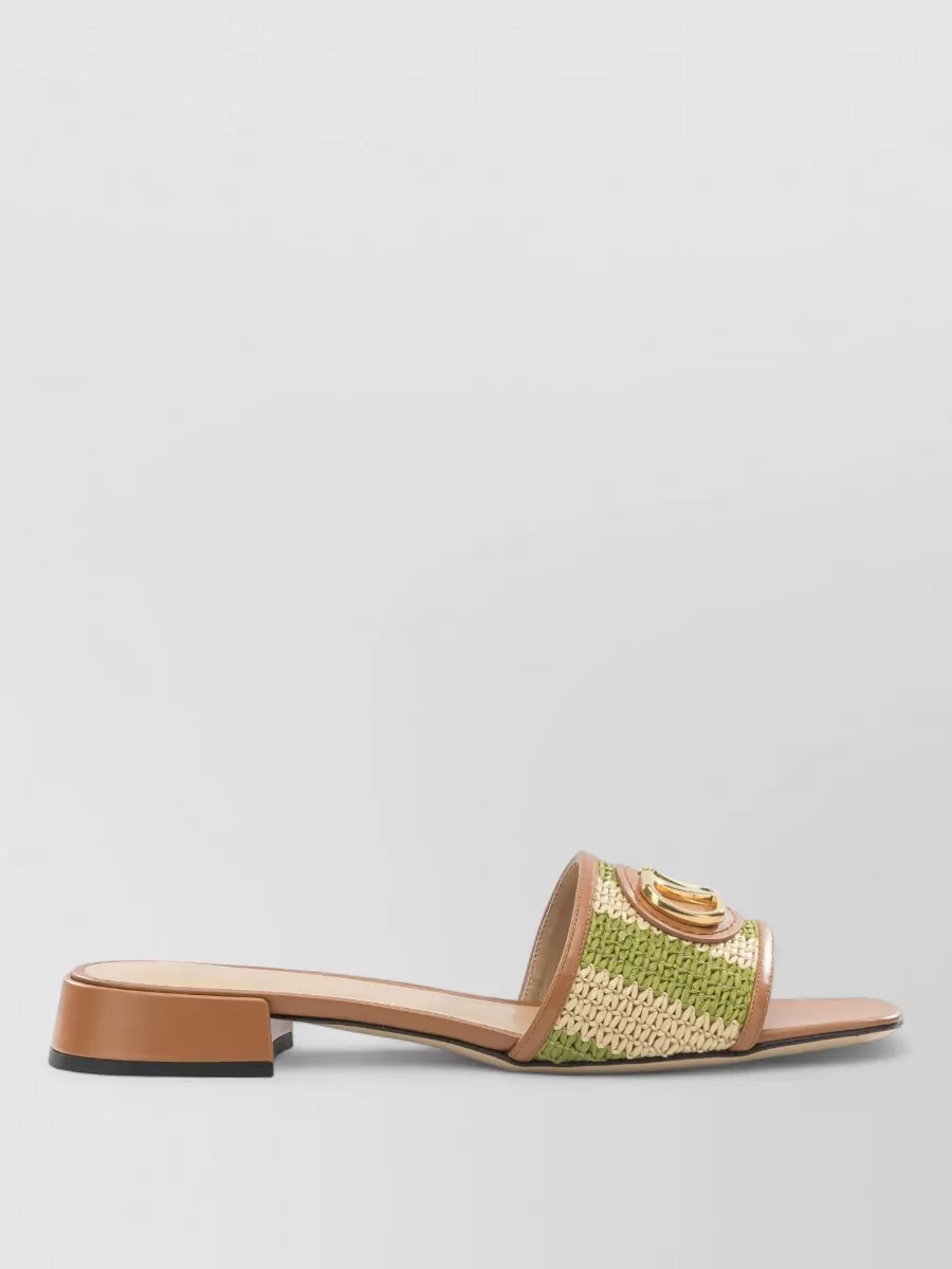 Valentino Garavani Leather Raffia Slide Sandals