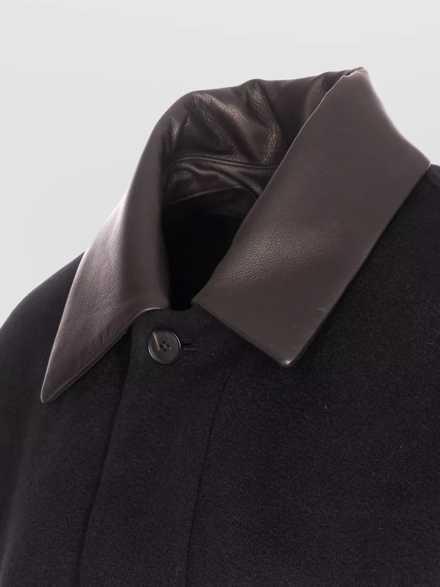 Auralee Long Sleeve Jacket Featuring Removable Leather Collar